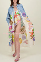 Take A Trip Marine Elements Unique Print Patchwork Pocketed Long Shirt Coat