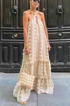 Sweet By The Sea Flower Decor Halter Party Maxi Dress