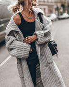 Chunky and Warm Knit Button Pocketed Oversized Midi Cardigan