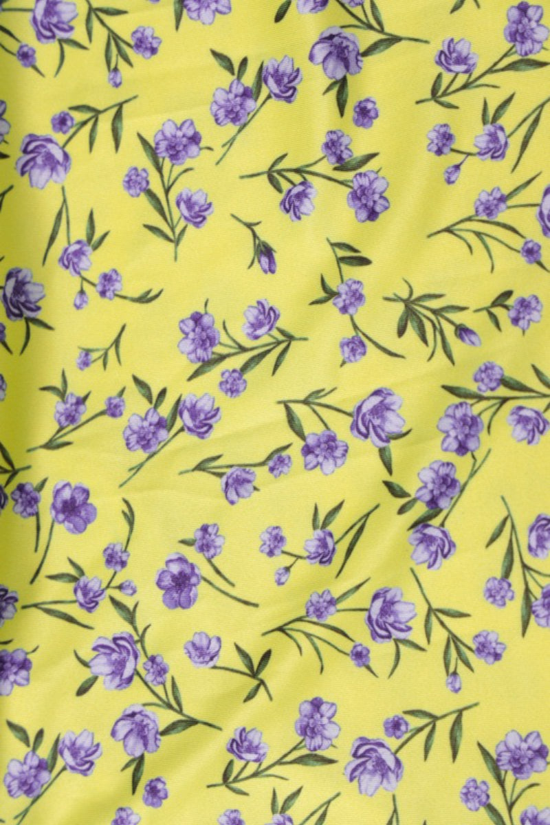 Yellow Halter Neck Backless Ditsy Floral Print High Slit Midi Dress