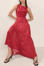 Boat Neck Floral Burnout Fit and Flare Maxi Dress