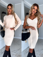 Ribbed Knit Long Sleeves Crop Pullover and Bodycon Cami Dress Set