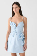 Floral Appliqué Sweetheart Neck Plunging V-Neck Spaghetti Strap Princess Seam Mini Dress