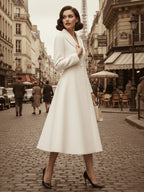 Vintage Unique Lapel A-line Woolen Flared Coat In White For Women 2026