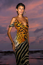 Animal Print Cowl Neck Vacation Maxi Dress