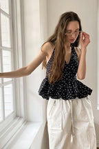 Vintage Polka Dot Tie Halter Crop Top