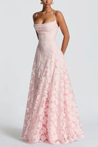 Francis Floral Burnout Jersey Fabric Cowl Neck Back Lace-up Maxi Dress