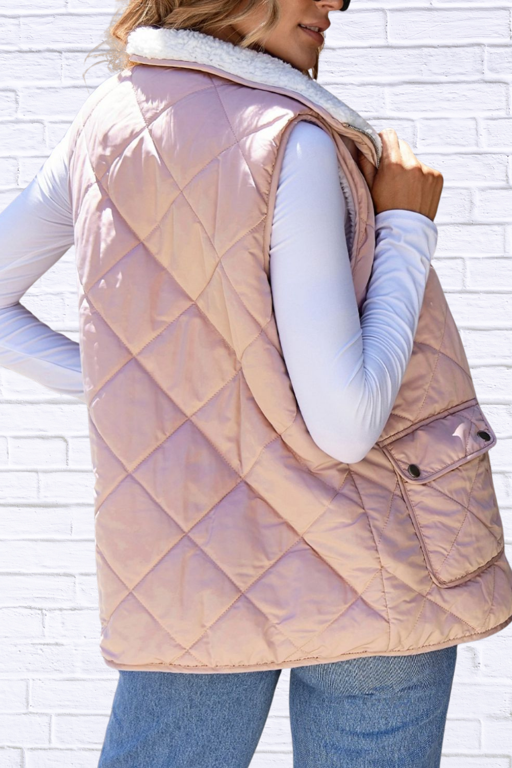 Quilted Sherpa-Lined Vest Coat