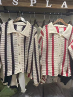 Cutout Striped Baggy Cardigan