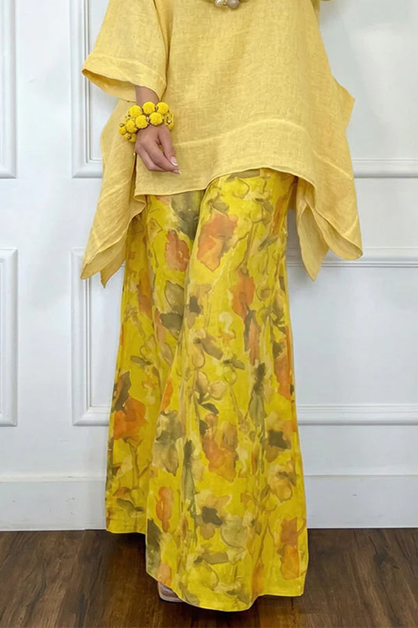 Sienna Asymmetric Linen-Look Resort Set in Sunshine Yellow