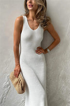 Sleeveless Ribbed Knit Scoop Neck Tank Maxi Dress