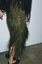 Party Crasher Layered Sequined Tassels High Rise Back Zipper Midi Skirt