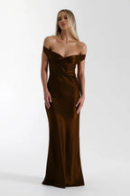 Vintage Satin Mermaid Off Shoulder Maxi Dress