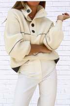 Waffle-Knit Half Button Long Sleeve Sweater
