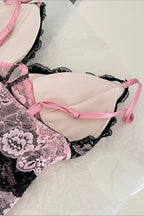 Sexy Black Pink Color Block Lace Trim Cami Top