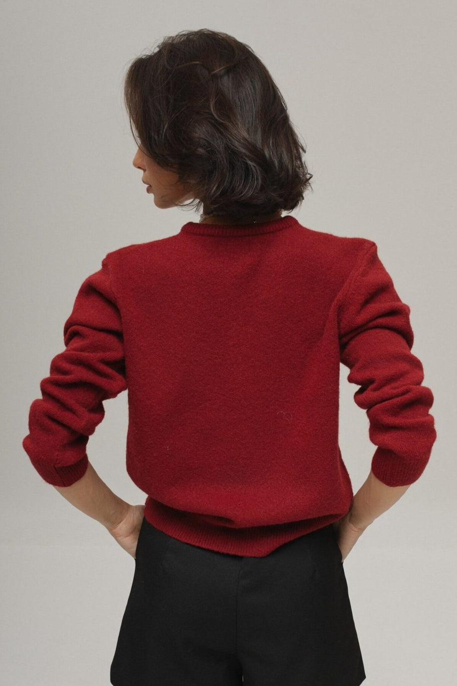 Minimalist Knitted Gold Buckle Crew Neck Cardigan