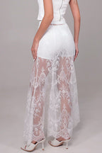 Queen Time Court-style Lace High Rise Elastic Waist Flare Maxi Skirt