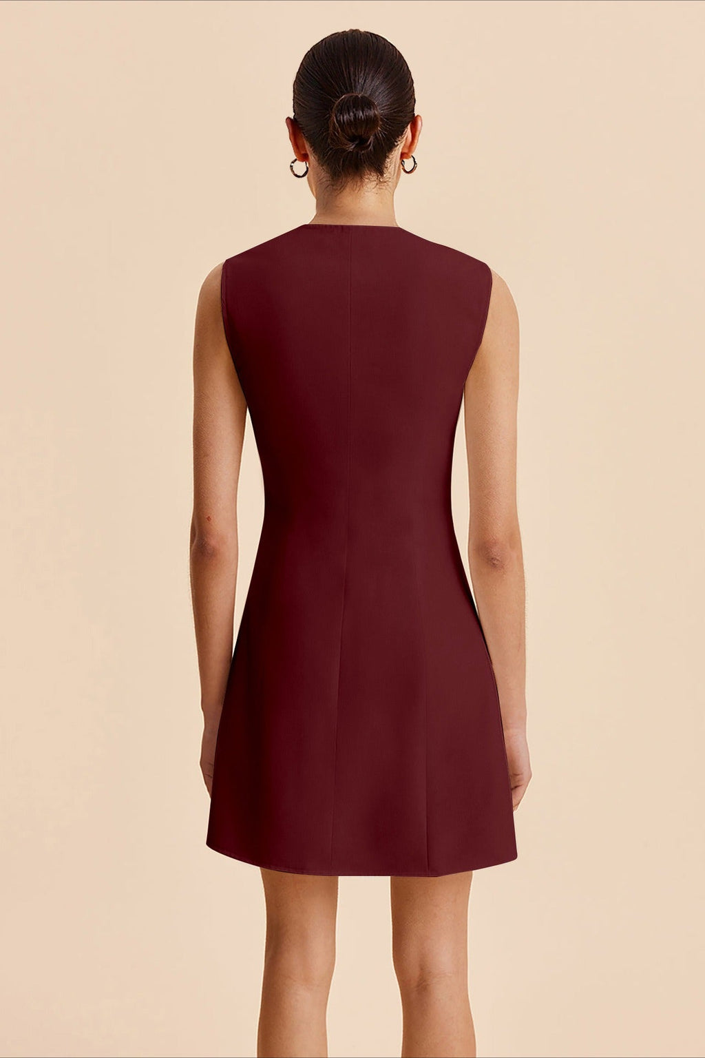 Scalloped Wave Button Front Sleeveless Round Neck A-Line Mini Dress