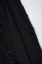 Black Turtleneck Long Sleeve Lace Rhinestone Bodycon Mini Dress