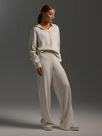 Knit Pant Set Drop Shoulder Pullover And Wide Leg Trousers For Women