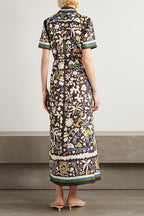 Bohemian Style Leopard Print Linen Shirt Dress