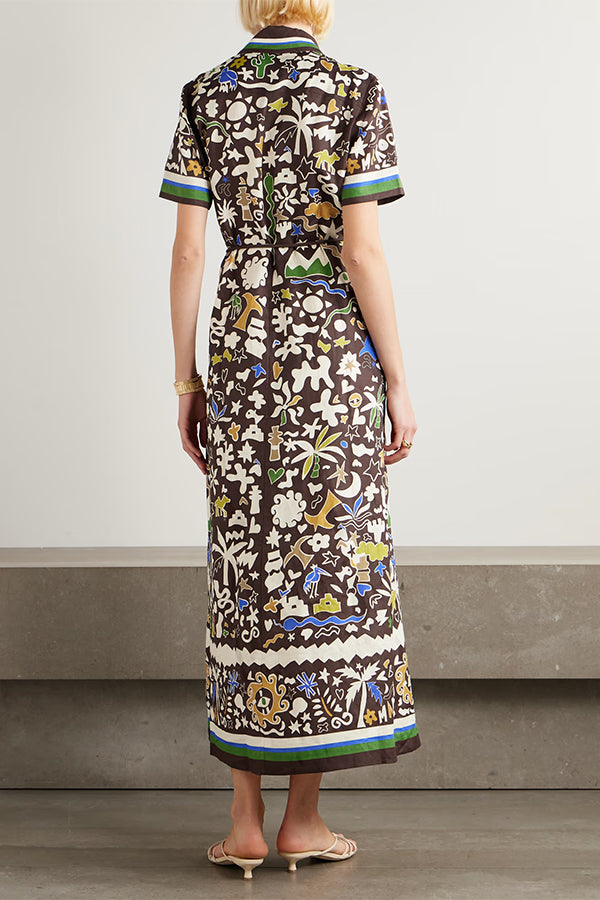 Bohemian Style Leopard Print Linen Shirt Dress