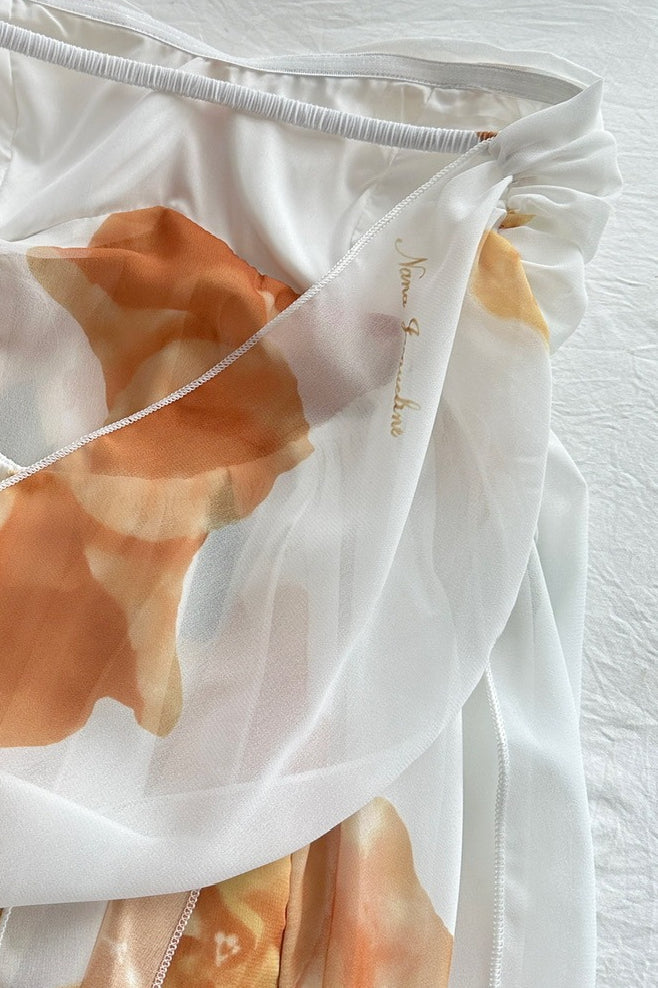 Orange Floral Backless Halter Maxi Dress