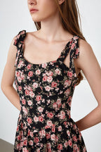 Floral Print Tie Shoulder Ruffle Hem Mini Dress