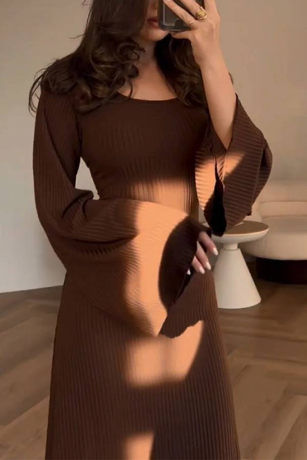 Teodora Minimalist Knitted Dress with Tie Belt Elevated Occasion Wear