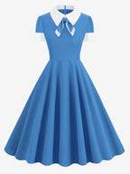 Vintage 1950s Swing Cocktail Dress for Women - V Neck Short Sleeve A-Line Ruched Bust Rockabilly Midi Gown - Wedding Guest 2026