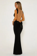 Open Back Bow Detail Sleeveless Bodycon Maxi Formal Dress