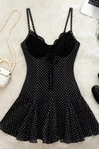 Lace Bustier Tie Front Spaghetti Strap Print Mini Dress