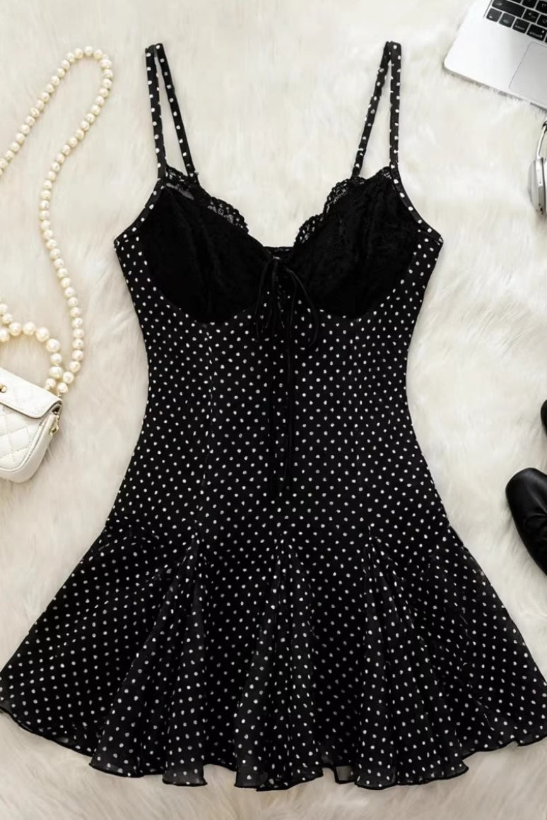 Lace Bustier Tie Front Spaghetti Strap Print Mini Dress