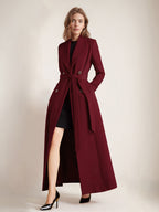 Maxi Woolen Coat For Women Double-breasted Large Lapel Belted A-line Full Length Winter Outerwear 2026