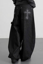 Leopard Cross Studded Wide Leg Jeans