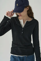Vintage Structured Henley Long Sleeve Top