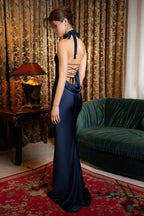 Halter Backless Satin Party Dress