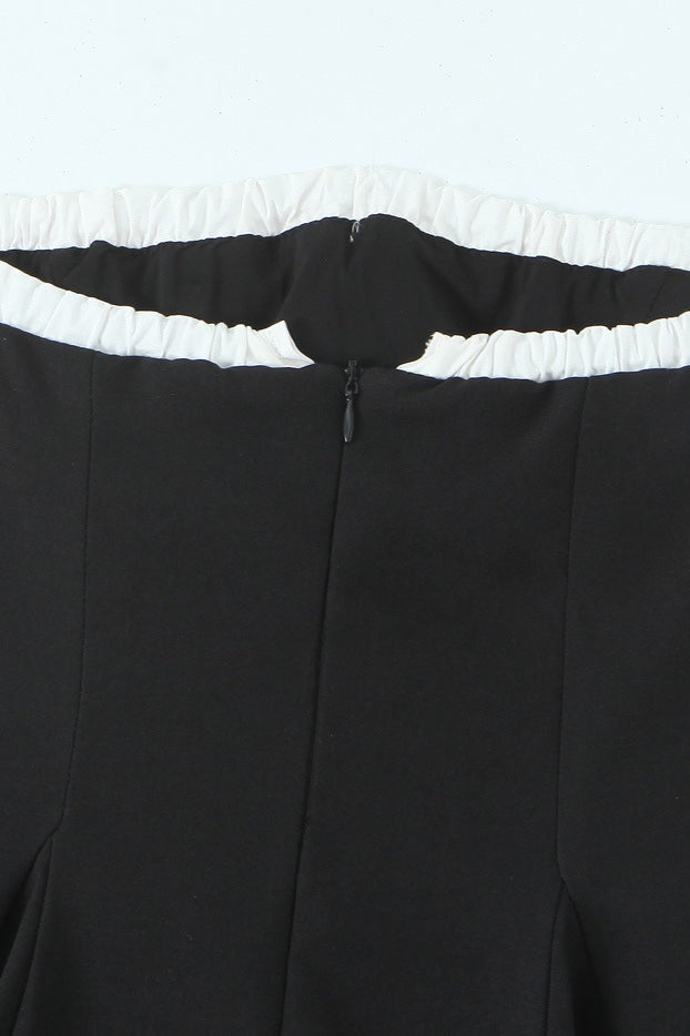 Black Contrast Bustier Lace-up Back Dress