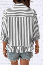 Striped Ruffle Hem Button-Down Shirt | Chic Women__ Top