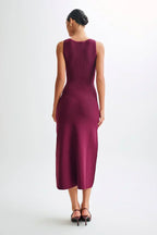 Rib Knit Sleeveless Button Front Faux Pocket Midi Dress