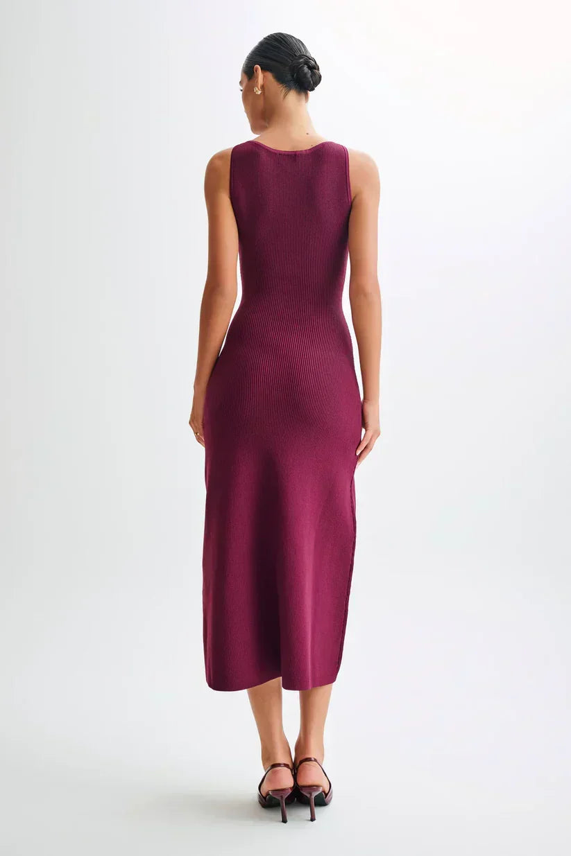 Rib Knit Sleeveless Button Front Faux Pocket Midi Dress