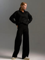 Knit Pant Set Drop Shoulder Pullover And Wide Leg Trousers For Women