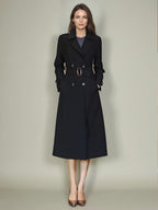 Women's Trench Coat Practical Buttons Turndown Collar Long Sleeves Polyester Lace-up