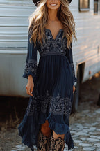 Western Cowgirl Floral Print Tie Retro Boho Dress