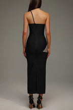 Roanna One Shoulder Sleeveless Glossy Tassels Bandage Maxi Dres