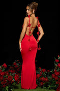 3D Floral Rosette Strap Backless Mermaid Bodycon Maxi Mini Dress