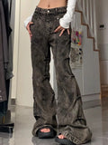 Wasteland Style Washed Pleats Slightly Flared Flare Jeans