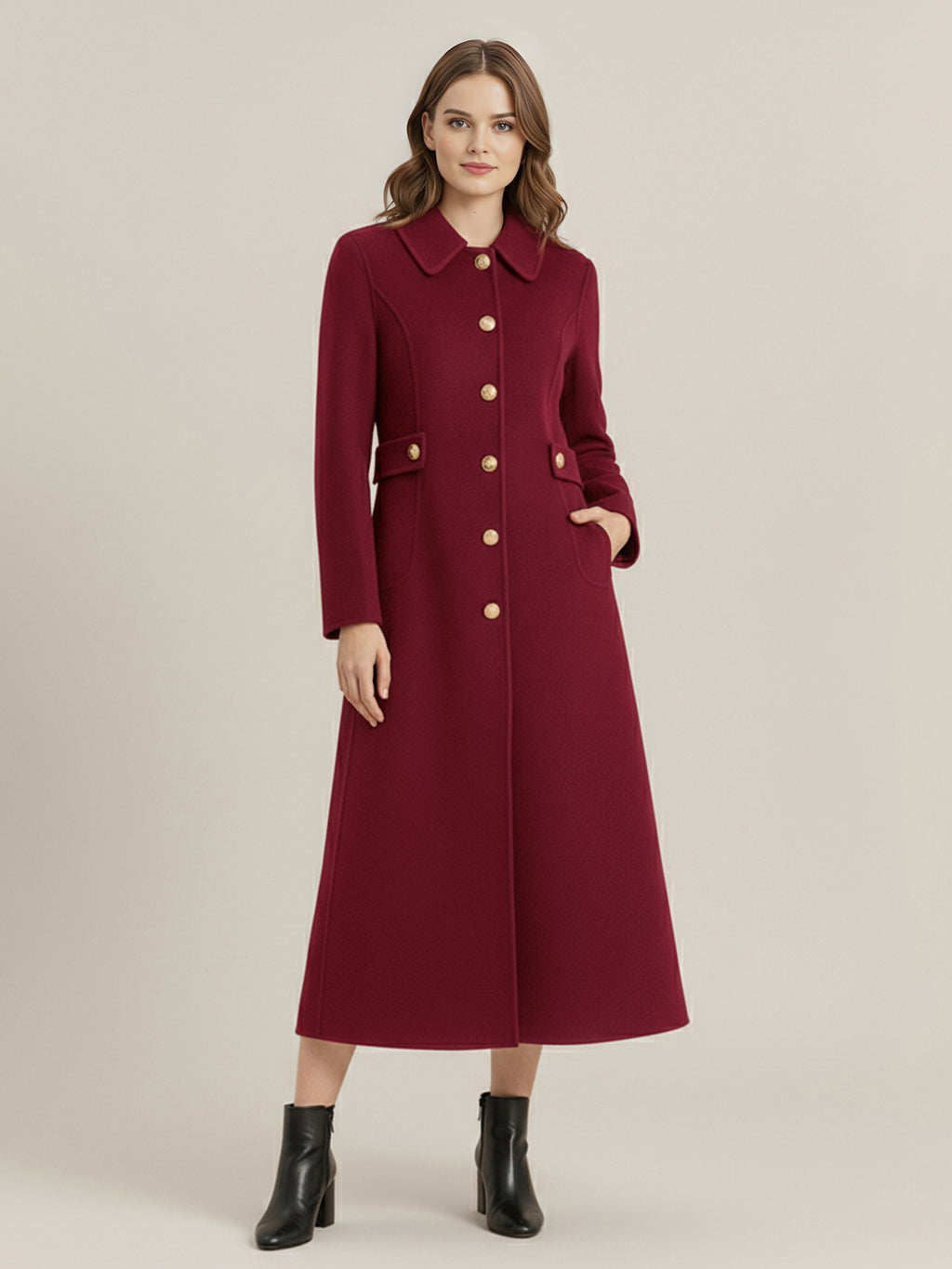 Vintage Wool Cashmere Blend Coat With Golden Buttons For Women 2026