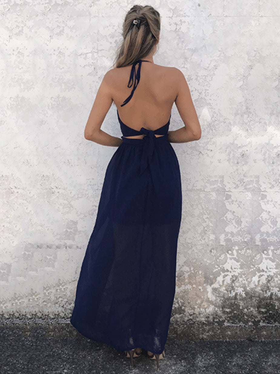 Halter Floral Chiffon Maxi Dress - Cutout Split Gown - Summer Beach Vacation 2026