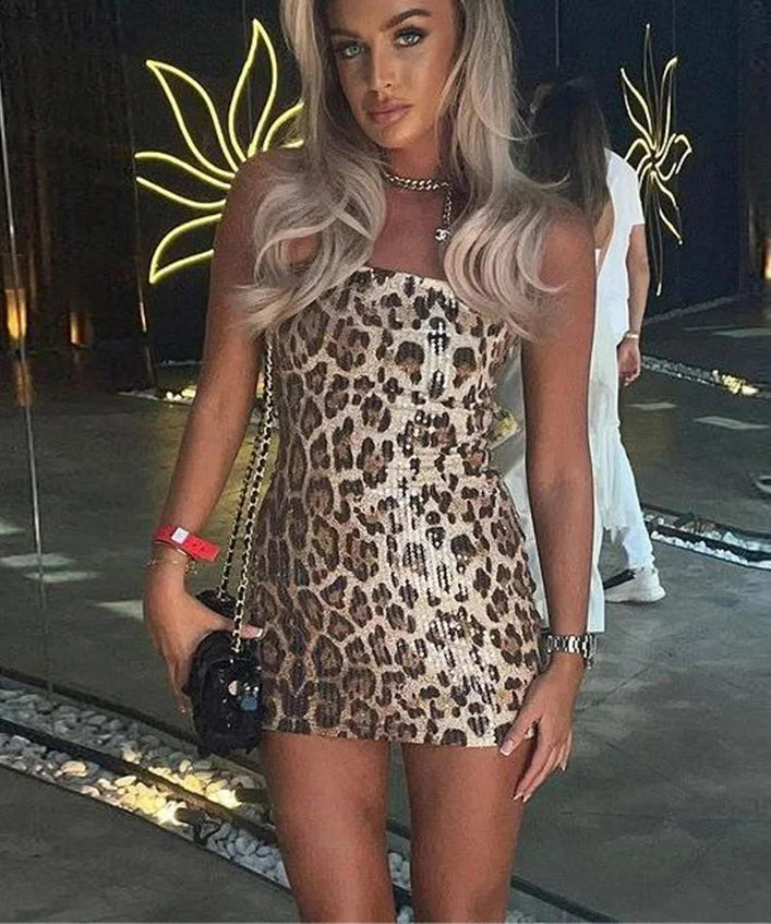 Sequin Shimmer Spaghetti Strap Square Neck Bodycon Mini Dress